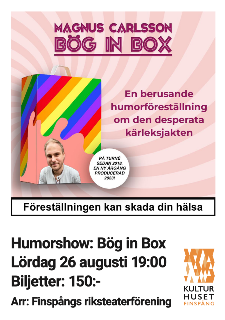 Reklambild för humorshowen Bög in box med Magnus Carlsson