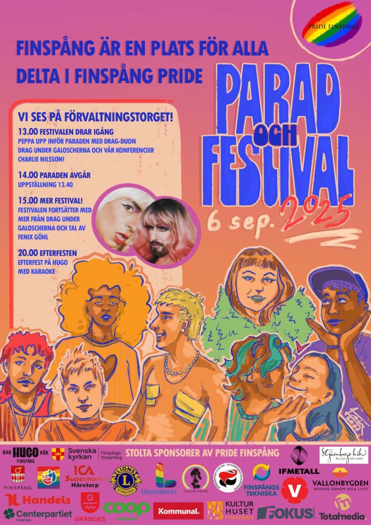 Pride Finspångs affisch för deras parad och festival 2025. 