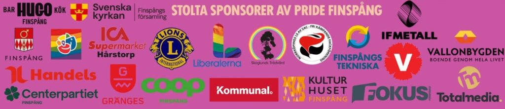 Bild som visar logotyper för de som sponsrat Pride Finspång 2025